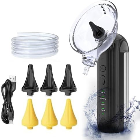 Nettoyeur d'oreilles électrique, étanche Ipx7, avec 6 embouts réutilisables et 4 modes de pression d'eau, outil d'irrigation d'oreilles rechargeable et étanche pour les adultes (Schwarz)