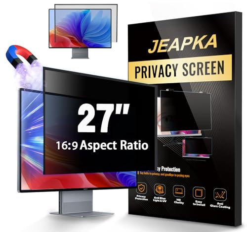 JEAPKA Magnetic Computer Privacy Screen 27 Inch, Privacy Screen Shield for Frameless Monitor 16:9 Widescreen, Anti Blue Light Privacy Filter, Anti-Glare Protector
