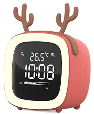 DTACBNEUZ Réveils Réveil numérique en Forme de Bois de cerf, réveil Silencieux Intelligent, Rechargeable, Cadeau d'ornements de Table de décoration for Les Enfants Réveil d'étude(Orange)