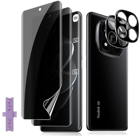 Lutree para Xiaomi Redmi Note 14 Pro Plus 5G Anti-Espía Protector de Pantalla, 2+2 Piezas TPU Pantalla Protector de Privacidad + Protector de Lente de Cámara (Negro), HD Antiespias Película Protectora