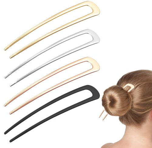4 pezzi French Hair Pin – Forchetta per capelli a forma di U – Forcella per capelli francese – Clip per capelli – Pins per capelli per donne – Oro rosa nero bianco