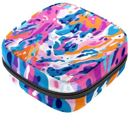 Borsa per assorbenti igienici, con texture marmorizzata colorata, portatile, per coppette mestruali, borsa per il primo ciclo mestruale per ragazze e donne, borsa imbottita con cerniera