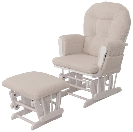 Mendler Relaxsessel HWC-C76 Stoff - Creme Gestell weiß | Schaukelstuhl, Sessel, Schwingstuhl mit Hocker, Bouclé, 480g/m², Öko-Tex