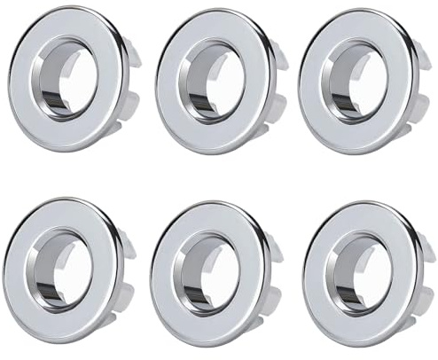 WeqeYent 6 Pcs Brass Sink Overflow Caps, Basin Trim Rings(Bright Silver) | Cooper Wash Hand Basins Overflow Ring Set, Chrome Plating Round Overflow Hole for Bathroom Kitchen