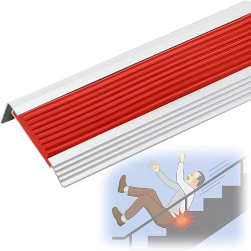 Rutschfestes PVC-Treppenprofil mit Gummi-Eckenschutz, rote Aluminium-Treppeneinfassung für Treppenstufen, 4,5 cm breit