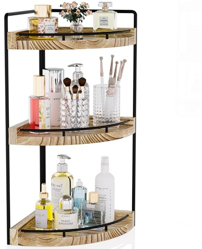 CeleVista Eck-Badezimmer-Theken-Organizer, 3-stufiger Badezimmer-Aufbewahrungs-Arbeitsplatte für Hautpflege, Waschbecken-Regal für Küchendekor, Schminktisch, Kommode, Make-up, Geschenk (rustikales
