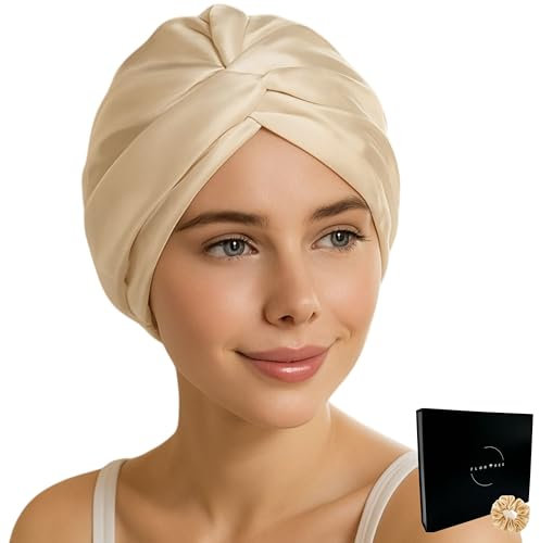 Flortree Seidenhaube zum Schlafen für gesunde Haare über Nacht | Erhält Lockenform, verhindert Frizz & Haarbruch | Für Damen mit Allen Haartypen (Champagner)
