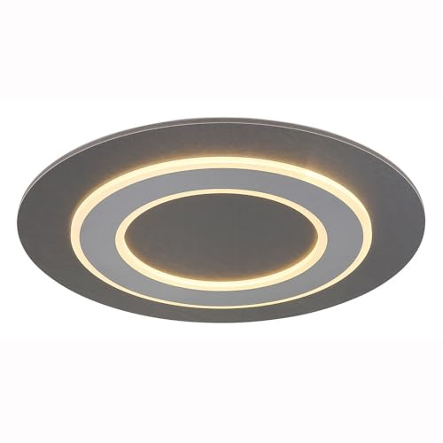 LED Deckenleuchte anthrazit opal Deckenlampe Holz grau Wohnzimmerleuchte Decke, Metall Acryl, 40W 1120Lm warmweiß, DxH 48x4,6 cm