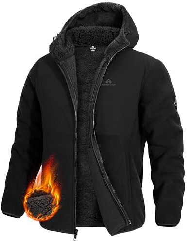 Pioneer Camp Veste pour homme en hiver avec Sherpa Fleece - Chaud hoodie avec capuche coupe-vent - Veste de transition pour hommes idéale pour le plein air et le quotidien, Noir , XL