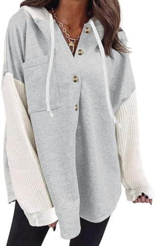 Cuptacc Felpa Donna con Cappuccio Manica Lunga Cardigan Donna Hoodie Oversize Cotone Sweatshirt Invernale Grigio, X-Large XL 46-48
