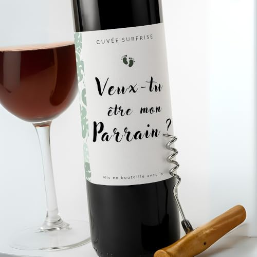 Etichette personalizzate Nascita - (confezione da 2) Vuoi essere il mio padrino?- Bottiglia di vino - Nascita - Annuncio Gravidanza - Richiesta Padrino - Vino Batteme