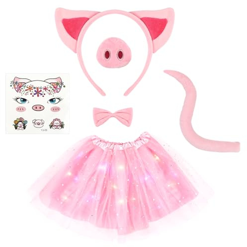 AOOWU Luminoso Disfraz Tigre Niña, 6 PCS Set LED Tutu Falda con Tigre Orejas Diadema Pajarita y Cola, Disfraz Animal Niña para Cumpleaños Carnaval Halloween Cosplay Fiesta y Jungle Party
