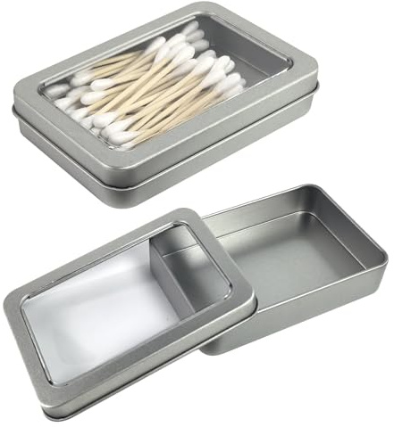 Reisen Wattestäbchen Behälter, 2 Stück Tragbares Kleines Wattestäbchen Box Leeres Metall Zahnstocherspender mit Transparentem Deckel zur Aufbewahrung von Zahnstochen Floss Baumwollkugeln Haarkrawatten