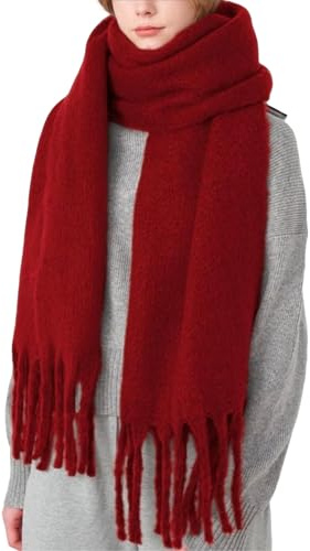 TYHOTULY Chunky Scarf for Women Winter Oversized Thick Warm Tassel Scarves Cold Weather Large Blanket Soft Warm Shawl Wraps (Dark Red)