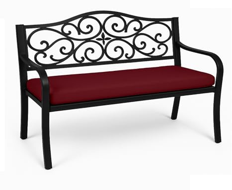 100% Waterproof Garden Bench Cushions 2/3/4 seater indoor outdoor Long Bench Seat Pads for garden & Lawn Patio, Office, Coffee Shop with removeable cover (Burgundy, 2 Seater 108cm x 45cm x 5cm)