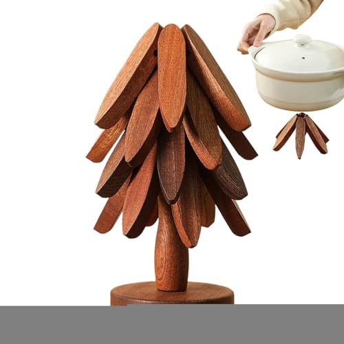 Dessous de Plat en Bois pour Plats Chauds, Dessous de Plat en Forme d'arbre, Tapis en Bois Naturel résistant à la Chaleur, Dessous de Plat de Cuisine Pliable, pour Plats Chauds, casseroles, Bols