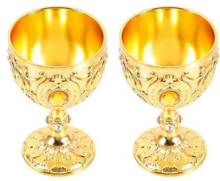 Angoily 2 Pièces Calice Métal Doré Style Médiéval Gravé Goblet Vintage Orné pour Fêtes Halloween Décor Renaissance et Dégustation de Vin Maison