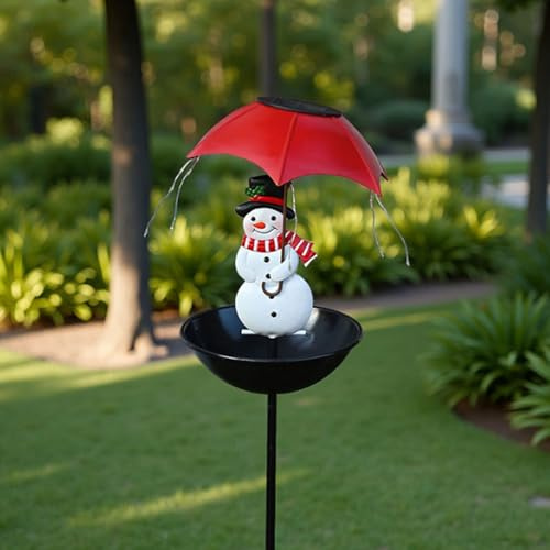 Bain d'oiseaux, en métal, style vintage, bonhomme de neige avec parapluie et mangeoire pour oiseaux sauvages, aspect rustique antique, distributeur de nourriture pour oiseaux, décoration de jardin (1