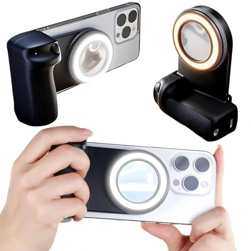 Magnetic Phone Camera Grip with Selfie Fill Light, Smartphone Shooting Holder Selfie Handle Snap,Wireless Bluetooth Remote Control for Video Vlog Photo Shooting Acccessory Compatible with Magsafe