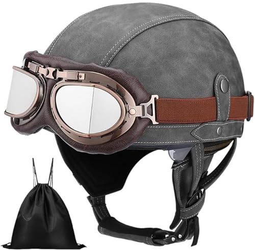 mopedhjälm herr dam halvskalshjälm motorcykel halvhjälm DOT/ECE-godkänd motorcykelhjälm med öppet ansikte motorcykelhjälm vintage skoter halvhjälm med glasögon för skoter skateboard cykel 1,XL(61–62