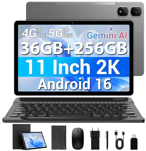 MAXLEGEN Tablet 11 Zoll, Android 16, 2K FHD, 36GB RAM+256GB ROM/1TB TF, 4G LTE Dual SIM+5G WLAN, 2GHz Octa-Core Android 16 Tablet mit 9580mAh, 13MP, GPS, GMS, Tablets mit Tastatur/Stift/Maus/Hülle