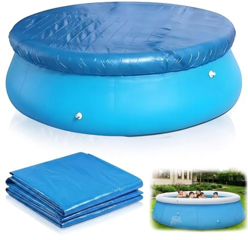 Tarqite Poolabdeckung Rund 210cm, 6ft Wasserdicht Poolplane für Aufstellpools, Abdeckplane Pool, Staubdicht Winddicht ReißFest Pool Abdeckung aus PE für 183 cm Runde Pool, Blau