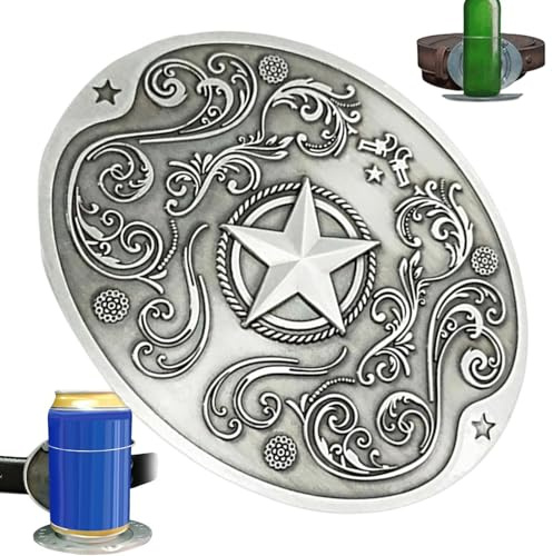 Generisch Biergürtelschnalle Flaschenhalter Gürtelschnalle – Klappbarer Getränkehalter für Gürtel – Bierhalter Gadget für Outdoor Grillen & JGA – WesternStyle Schnalle Zinklegierung Silber