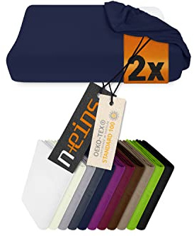 npluseins 2er Pack Nackenkissen Spannbezüge, 35-40 x 55-60 cm, Navyblau | Öko-Tex Standard 100, Rundumgummizug, anschmiegsam, formstabil, hautsympathisch, waschbar bis 60 °C