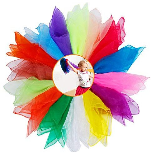 XCOZU Jongliertücher - 15 Stück Bunte Tücher zum Tanzen und Spielen für Kinder, Baby Rhythmiktücher, Gymnastiktücher, Seidentücher in 15 Farben, 60x60cm