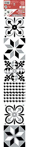 PLAGE Sticker adhésif carrelage Imitation Carreaux de Ciment Ancien, 4 pièces, 15 cm X 15 cm, Noir et Blanc, pour homestaging et déco intérieure.