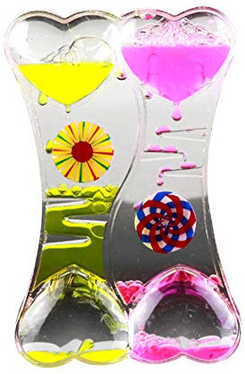 LPxdywlk Decompressione Perdita D'olio Doppio Cuore Liquido Liquido Bolla Goccia Olio Clessidra Timer Artigianato Ornamenti Giocattoli per Bambini Regalo Giallo Rosa