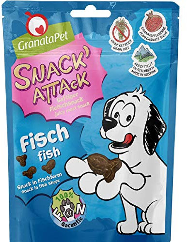 GranataPet Snack' Attack Fisch, 100 g, Hundeleckerli ohne Getreide & ohne Zuckerzusätze, Leckerchen für Hunde, weicher Hundesnack