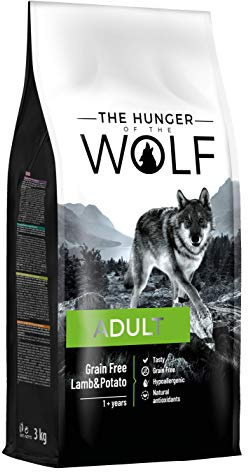 The Hunger of the Wolf torr hundmat för vuxna hundar, utan spannmål med lamm och potatis, alla raser, delikat formel, 3 kg