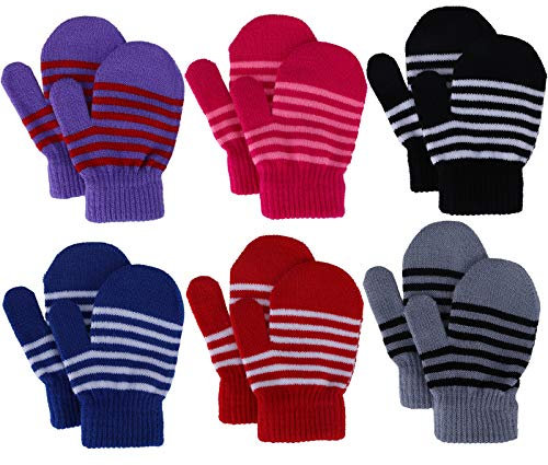 Jupsk Kleinkind fäustlinge Winter Babyhandschuhe Gestrickte Streifenhandschuhe für Kinder Mädchen Jungen 1-4 Jahre alt, Skihandschuhe 6 Paare