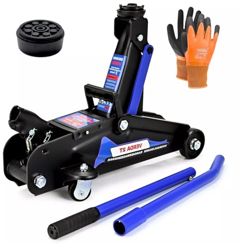 Cric 2T, 130-330mm + supporto in gomma + guanti di montaggio Professionale Camper, Cric di manovra, Fuoristrada, Officina, Sollevatore auto, Auto, Basso
