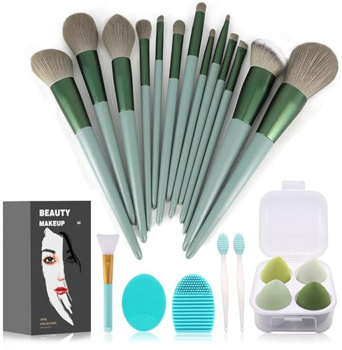 Make-up-Pinsel-Set, 22-teilig, Grundierungspinsel, Lidschatten-Pinsel, Make-up-Pinsel-Set (grün, Plus)