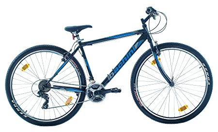 Multibrand Bachini Pro Bicicleta de Montaña 29 Pulgadas, 21 velocidades, V-Brake, Unisex, Adecuada para 175–190 cm (Negro con Azul y Gris)