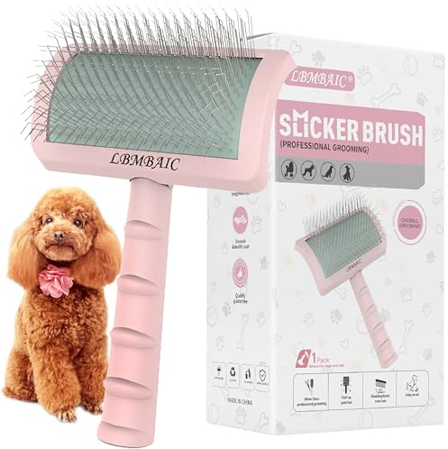 LBMBAIC Super Dense Soft Slicker Brush for Thick and Long Fur Dogs - Grooming Brush for Fluff, Shedding, Tangles on Goldendoodles - 25mm (1)