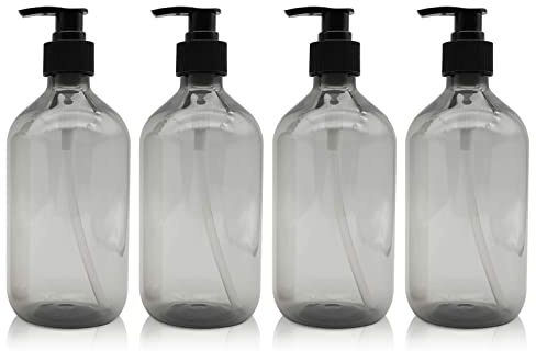 4Pcs Empty Press Pump Bottles, 300ML Refillable Bottle for Cooking Sauces, Plastic Liquid Soap Dispenser Refillable Container for Cooking Sauces, Essential Oils, Lotions, Shampoo, Conditioner