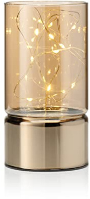 Auraglow Wire Rice Light, Glass Cylinder Battery Lantern - Warm LEDs, In-built Timer Option - Indoor Fairy String Lamp for Decorative Home Decor - (Small)