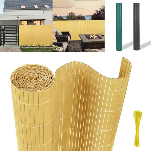 YZNAHRE PVC Sichtschutzmatte Balkon Sichtschutz mit Kabelbindern, 180x400cm Bambus Sichtschutzzaun PVC Zaun, Windschutz Wetterfest für Garten Balkon Terrasse