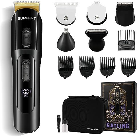 SUPRENT Barttrimmer Herren Bodygroom 16 Stück Körperpflege Set mit Haarschneider, Körperrasierer für Bart, Haare, Körper, Leisten, Nase und Ohren IPX7 wasserdicht Trockenrasierer Nassrasierer