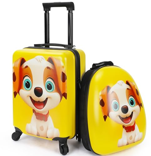 emissary Kids Luggage Set With Wheels For Boys Girls, Toddler 16’’ Hardside Suitcases With Backpack, Puppy Kids Carry on Luggage Set, Children Rolling Suitecase Airline Approved