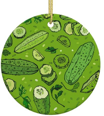 Runde weiße Keramik hängende Weihnachtsbaum-Dekoration Kugel Gurke grüne Früchte Xmas Ornament Für Festliche Party Neujahr