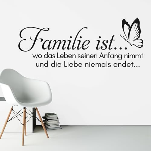 Klebekönig Wandtattoo - Familie ist - Zitat Spruch Wandaufkleber Sprüche Wandsticker für Schlafzimmer Wanddeko Wohnzimmer Flur Esszimmer in vielen Farben