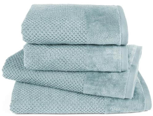 Pure Label Handtuch Set 4tlg 2xDusch 2xHand Türkis | 100% Baumwolle, weich & saugstark - Waschbar bis 60∘C, trocknergeeignet