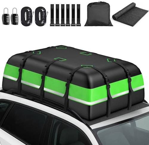 ‌Dachbox Autodachbox (21Kubik) 1000D Wasserdicht Oxford Dachbox, 4-Wege Reißverschluss 595L Reisevolumen‌ Familienurlaub & Camping Mit 6 Türhaken, 2 Code-Schlössern & Anti-Rutschmatte