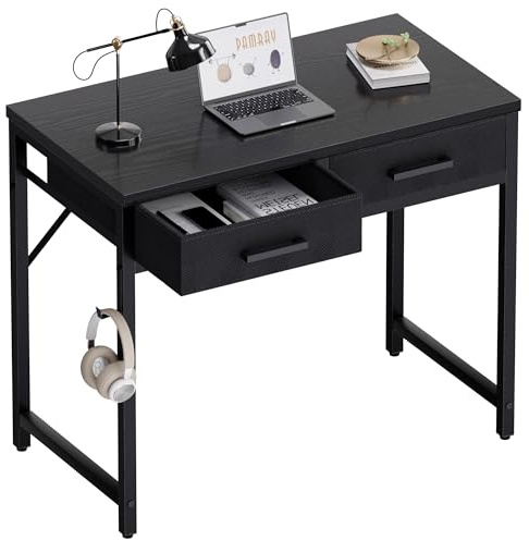 Pamray 32 Inch Small Computer Desk with 2 Drawers for Bedroom Study Writing Home Office Table for Small Spaces Black