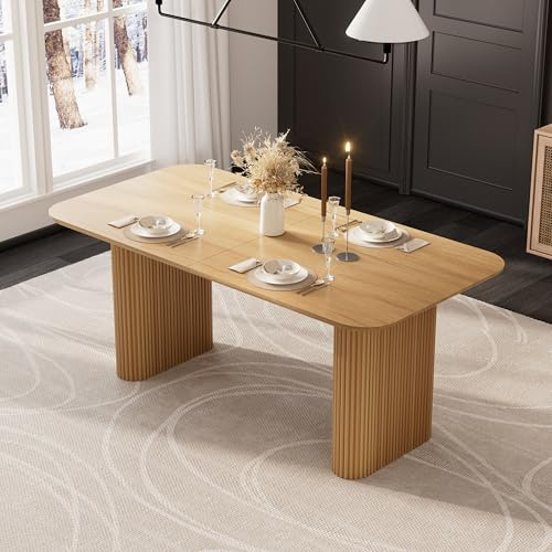 RGZ Wood Oval Dining Table, 71 Modern Rectangle Dining Table for 4-6 People, Easy to Assemble Accent Kitchen Table Oval with Ripple Legs for Dining Room, Home, Office, Meeting Room