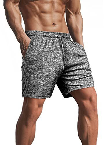 Lehmanlin Sportshorts för män. Snabbtorkande stretchmaterial. Lätta träningsbyxor med fickor, 12 cm grå, S
